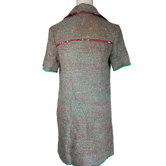 Etro Collared Shirt Dress in Green Pink 38 New Womens Tweed Boucle Mini - Picture 7 of 16